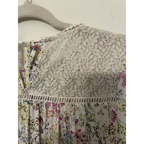 anthropologie Meadow Rue Floral Print With Lace SS Top Womens XS - Picture 7 of 9